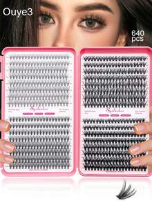 Ouye3 640 DIY D-Curler 睫毛书，超级卷翘睫毛延长，适合初学者多种风格眼妆，自然、簇状、蓬松、浓密、混合风格，自粘，可重复使用