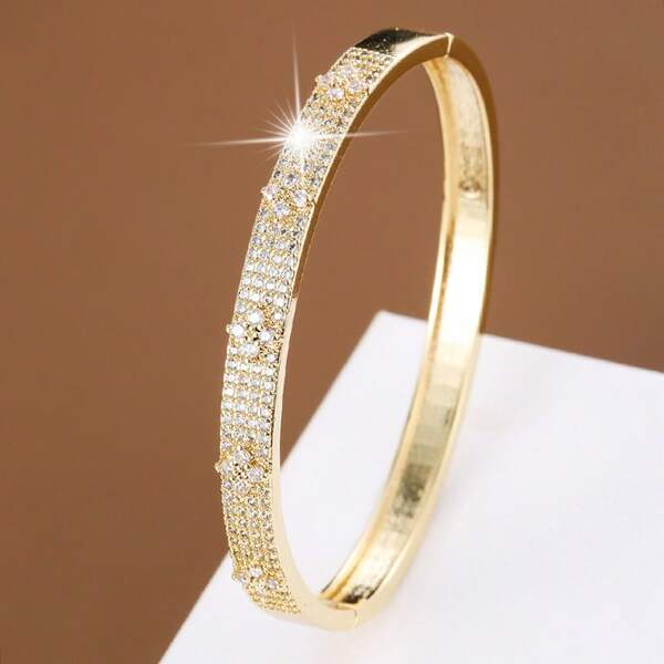 1 pulseira elegante de luxo com pedra de zircônia cúbica de cobre para mulheres