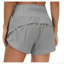 Womens High Waisted Running Shorts Quick Dry Athletic Workout Shorts With Mesh Liner Zipper Pockets Loose Fit - 灰色 - 查看 1