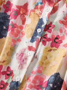 Plus Size Women's Short Sleeve Button-Down Blouse With All-Over Floral Print Lapel Collar - Casual Daily/Festival/Travel Outfits For Spring Summer Fall Evening Occasions