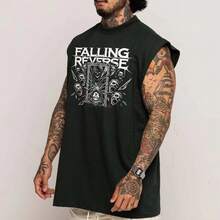 Falling Reverse Rock Dark Art Oversized Cotton Long Sleeve Tank Top - 黑色 - 查看 2