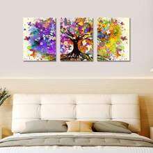3 piezas Cuadros de arte de pared con lienzo del Árbol de la Vida de colores, pintura abstracta del árbol púrpura, pósteres decorativos para sala de estar, dormitorio, decoración del hogar, con o sin marco