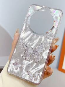 FUNDA PARA CELURA ACRILICO TORNASOL CON MICA 9D(REGALO),BONITO DISENO - MARIPOSA GRIS - Ver 2