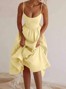 ANCHOSE Damen elegantes hellgelbes Trägerkleid, Frühling/Sommer