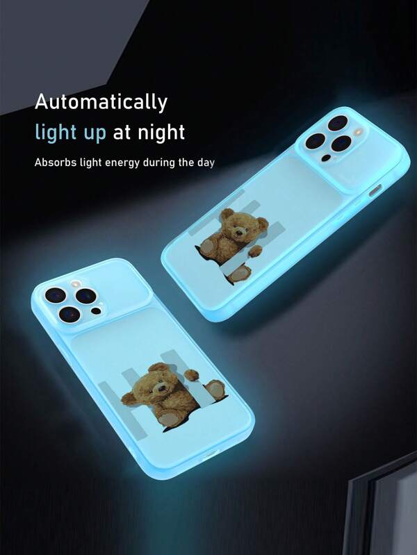 1pc Matte Blue Transparent TPU Glowing Cute Bear Design Shockproof Phone Case, Compatible With IPhone, Android, OPPO Phones