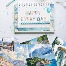 12/24/36 件海洋主题剪贴簿纸垫，5.9 * 5.9 英寸单面水彩船城镇场景海浪图案剪贴簿纸，适用于子弹日记、礼品包装、垃圾日记、贺卡、相册和 DIY 工艺品 - 彩色 - 查看 6