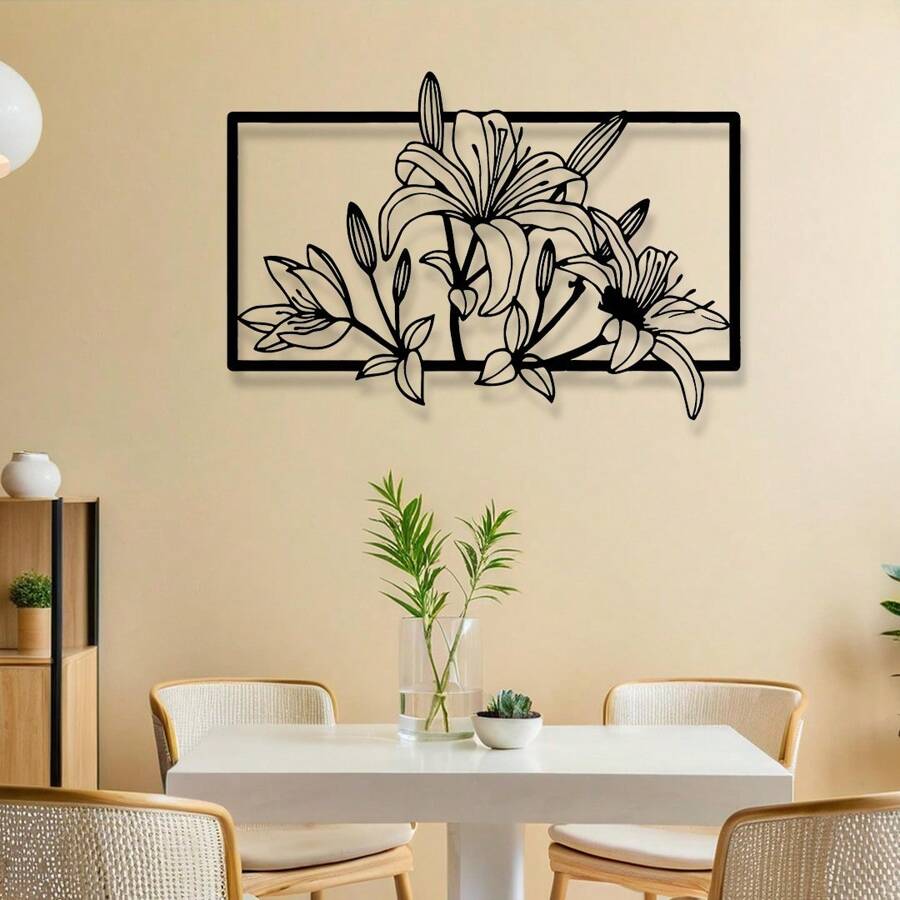 1pc Elegant Lily Flower Metal Wall Art, Abstract Outline Iron Decoration, Multipurpose Indoor/Outdoor Wall Hanging, Suitable For Housewarming, Holiday, Birthday Gifts, Collectible, Perfect For Garden Enthusiasts, Office, Living Room, Bedroom, Patio, Kitchen, Farmhouse Decor Room Decor Bedroom Decor Home Decor Wall Decor