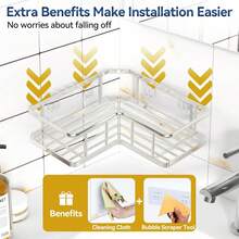 5 件装转角淋浴架，粘贴式淋浴收纳架，防锈不锈钢淋浴架，带 8 个挂钩，无需钻孔浴室收纳架和储物架，节省空间，适合返校季