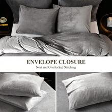 DIvellow Velvet Duvet Cover Queen Set Sage Green Comforter Cover 3Pcs Ultra Soft Cover Breathable Solid Luxury Flannel Velour Duvet Cover Zipper Closure Corner Tie - Smoky Gray - 查看 5