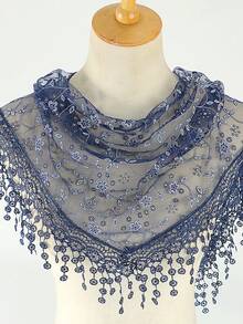 1条2026新款花卉蕾丝边围巾/头巾，时尚女士款，适合婚礼、派对、用餐等场合 - 純色 - 查看 25