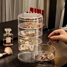 1pc 3/4/5-Tier Acrylic Jewelry Organizer Box With 360° Rotating Compartments, Transparent Dustproof Lid - Multi-Use Desktop Storage For Earrings, Bracelets, Necklaces, Makeup & Accessories - Perfect Gift For Women, Mom For Women Storage Organizer Travel Essentials Gift Back To School