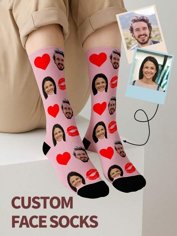 1 Pair Custom Face Socks, Custom Photo Sock, Custom Printed Socks, Personalized Funny Face Socks, Custom Picture Socks, Put Any Face On The Socks, Anniversary Gift, Valentine Gift, Birthday Gift Unique, Customized Treasure Finds, Winter Fashion, Christmas Gift