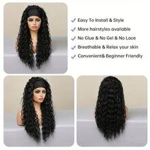 16 英寸/24 英寸头带假发 女士水波头带假发 卷发 湿发和波浪头带假发 无蕾丝假发 易于佩戴的假发 自然色 - 彩色 - 查看 4