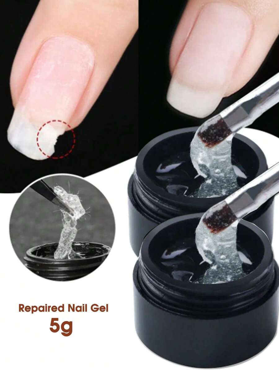 5克玻璃纤维修复指甲凝胶裂纹断裂纤维丝质延长快速胶水丙烯酸透明UV指甲油美甲用品可卸甲油 - 無色 - 查看 1