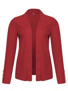 Women's Casual Solid Color Long Sleeve Button-Up Jacket - Red - View 2