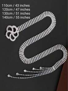 Plus Size New Multi-Layer Flower Petal Rhinestone Decor Minimalist Waist Belt/Chain, Versatile Dress Accessory - Silver - View 4