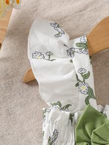 女宝宝可爱蝴蝶结盖袖连帽连体衣，适合春夏季户外穿着