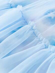 mini bala Girls' Tie-Dye Dress, Soft Mesh – Flutter Sleeves – Cultural-Inspired Summer Outfit - Ice Blue - View 8