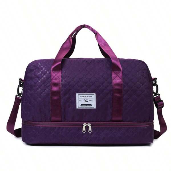 Casual Polyester Travel Duffel Bag - Lightweight Diamond-Plaid Design, Large Capacity Sports And Fitness Storage