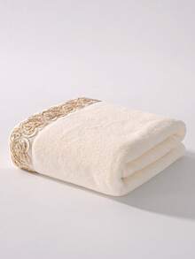 1 件/2 件浪漫心形蕾丝珊瑚绒装饰毛巾（轻薄），超柔软吸水亲肤速干手巾，家居装饰，户外泳池毛巾，成人情侣浴室面巾，浴巾 70*140cm，面巾 34*75cm - 米色 - 查看 12