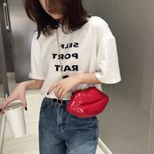 Solid Color Lips Women PVC Crossbody Handbags Chain Messenger Bags Shoulder Evening Party Clutch Fashion Mini Zipper Bags, School Backpack