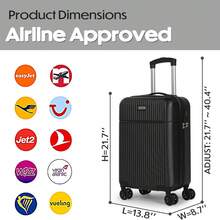 Carry On Suitcase ABS Hard Shell Lightweight Small Trolley Travel Cabin Luggage With  Double Spinner Wheels TSA Lock , 21" - Black - View 2