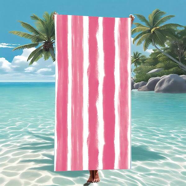 1pc Extra Large Size, Multi-Size, Blue, Navy Blue, Pink, Light Gray, Watercolor Striped, Super Soft Microfiber, Printed, Absorbent Bath Towel, Beach Towel, Essential For Vacation, Beach, Swimming Pool, Gym, MultipurposeTravel Essentials Travel Accessories Beach Essentials