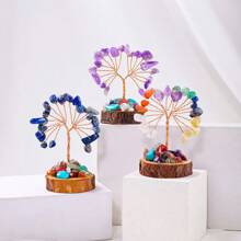 1PC Mini Natural Gemstone Chakra Lucky Tree With Wood Base | Home Office Desk Living Room Crystal Decor