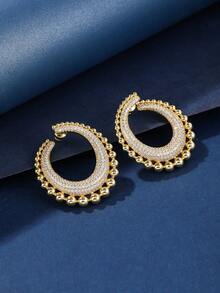 1 Pair Fashionable Copper Material Cubic Zirconia Decor Oversized Hoop Earrings - 020846 - View 6