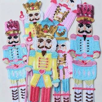 3pcs Colorful Sequin Embroidered Royal Guard Fabric Patch, For Clothes, Bags, Shoes Decoration