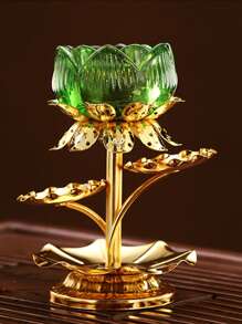 1pc, Elegant Crystal Lotus Candle Holder, Tabletop Religious Candlestick Decor, Alloy Butter Lotus Candlestick Ideal For Christmas, Easter, Thanksgiving, And More, Elegant Candle Holder, Candle Decor