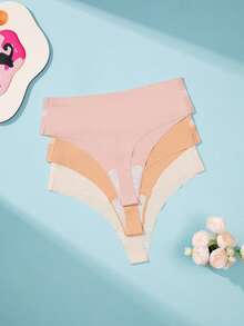 3 件套女士无缝丁字裤，V 领蕾丝女士内衣，舒适米色，适合春夏秋冬