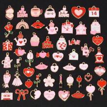 20/50 Pcs/Pack Assorted Romantic Pink Heart, Bow, Shamrock, Lucky Charm, Flower Enamel Charms, Pendants Suitable For DIY Jewelry Making, Craft Projects