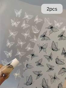 Adesivos de unhas de borboleta escovada 3D pintados à mão com líquido oco, adesivos minimalistas de decoração de unhas de borboleta preta e branca, adequados para design de unhas artísticas, unhas faça você mesmo, 1/2 peças