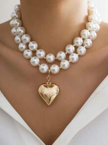 Set de 2 collares con colgante de corazón multicapa de estilo bohemio con cuentas, elegantes regalos de lujo para bodas, fiestas, mujeres y parejas