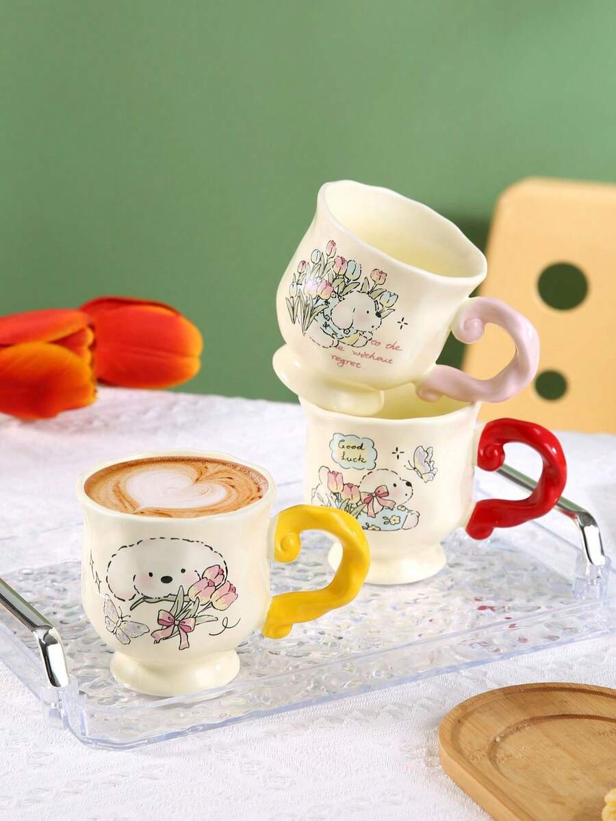 Tulip Puppy Ceramic Mug With Braided Handle, Cute Drinkware Cup For Couples, Coffee/Water Cup With Round Rim Back To School - Multiple Selection - View 1
