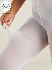 1 Pair Women's 50D White Tights, Simple Versatile Base Tights, High Elasticity - White - View 3