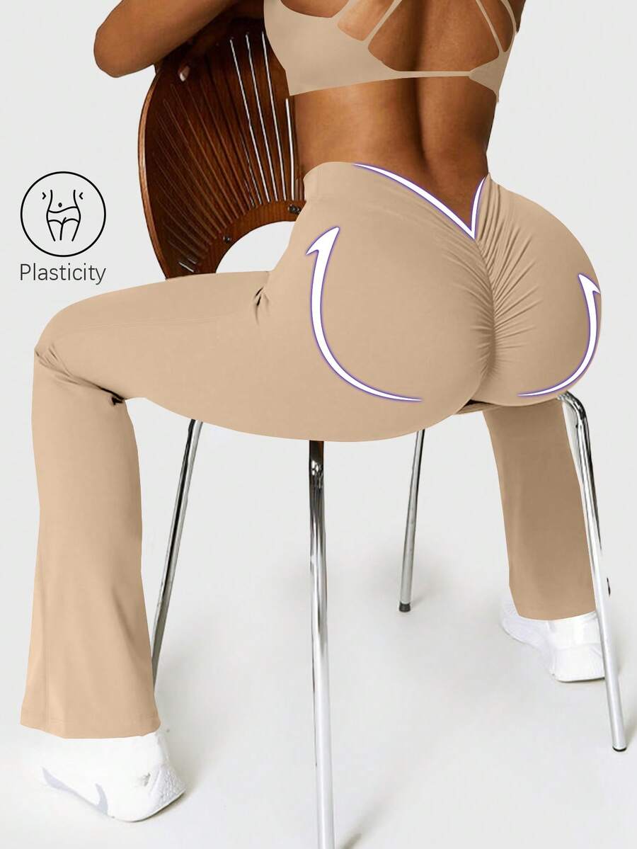 Speed mate 女士运动紧身喇叭瑜伽舞蹈裤，抓绒，冬季款 - 卡其色 - 查看 1