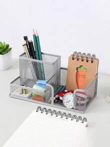 Creative Iron Hollow Desktop Pen Holder, Colorful Grid Round Iron Wire Storage Bucket, Student Stationery Multi-Function Organizer Rack, Nordic Minimalist Style Desktop Storage Bucket, Desktop Organization