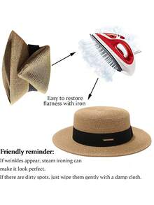 1頂女士FARWAYNE法式扁頂防曬草帽，適合海灘度假，適用於戶外活動以阻擋紫外線 - 彩色 - 查看 12