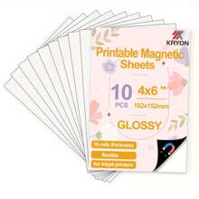 KRYON 4 X 6 Inch 10 PCS Glossy Printable Magnetic Sheets Non Adhesive 16 Mils Thickness Magnet Photo Paper For Inkjet Printers