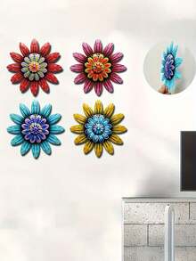 1 Stück/ 4 Stück Farbenfrohe Metallblumen Wanddekoration - Bunte Außen-, Garten-, Terrassen-, Wohnzimmer-, Party- und Hochzeitsdekoration - Ohne Strombedarf - Perfekt für Zaun oder Wandakzente, Terrassendekoration, Blumenmuster Design, langanhaltend Außendekoration