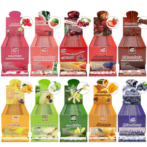 250 pezzi / 5 pacchi, carta per rollare sigarette da 78 mm con sapori di frutta tropicale, con vivaci motivi a tema frutta, varietà di sapori, combustione lenta, facile da usare, senza gusto amaro, texture liscia, adatta a uomini e donne, accessorio per fumare perfetto, regalo di San Valentino, regalo di compleanno unico