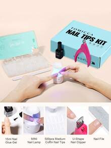 TOMICCA 5-In-1 Nail Tips And Gel Set, Soft Gel Extended Nail Set,With Nail Lamp, Nail Glue ,Nail Clippers, Nail File,500Pcs/Box Nail Tips,Suitable For Home DIY Nail Enhancement Or Gift Giving - Women's Essential Nail Art Tool - Nhiều màu - Xem 6