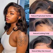 Glueless Wigs Human Hair Short Bob Wig Body Wave HD Lace Front Wigs For Black Women Wear And Go Pre Plucked 13x4 Lace Closure Wigs Brazilian Virgin Hair Natural Black Color 14inch (Full And Soft) - Natural Black - 查看 4