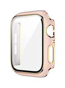 1pc Pink Women Men Fashionable Carved 2 In 1 Ultra-Thin Tempered Glass Screen Protector Anti-Fall Watch Case, Compatible With Apple Watch Case 38/40/41/42/44/45/46/49Mm, For Apple Watch Series Ultra/SE/11/10/9/8/7/6/5/4/3/2/1, Intelligent Watch Case Accessories