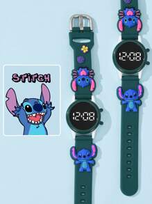 Disney 1 pieza Reloj electrónico digital 3D del personaje de Stitch de Disney con pantalla LED, adecuado para uso diario y como regalo
