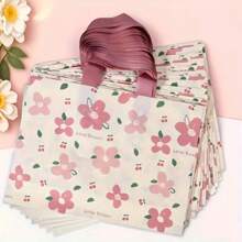 5Pcs High-End Gift Bags, Pink Plastic Tote Bags With Floral Design, Versatile Shopping And Party Favor Bags For Weddings, Birthdays, And More - Durable Plastic Craft Bags For Small Businesses And Events, Perfect For Christmas Gifts, Christmas Decorations And Halloween Decorations