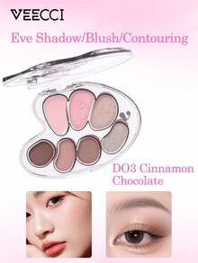 VEECCI Palet eyeshadow 7 warna yang cantik dan menawan, tahan lama dan anti luntur, berkilauan seperti mutiara, eyeshadow multiwarna, nuansa alami, cocok untuk pelajar, harga terjangkau, ideal untuk Halloween dan acara malam hari. - DO3 Kayu Manis Cokelat - View 1