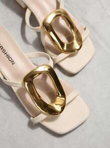 Women's Beige Open Toe Square Head Thick Heel Strap Buckle Decor High Heel Sandals, Elegant Charming Elegant Romantic Sexy Simplistic Suitable For Wedding, Party, Dress, Mule